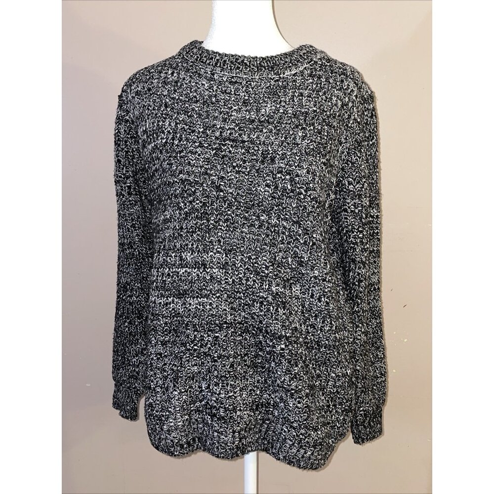 Eddie Bauer Black/White Ribbed Knit Pullover Sweater Acrylic/Nylon/Wool Wms Sz S